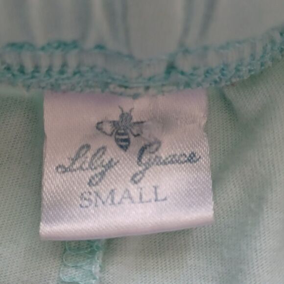 Lily Grace Women’s‎ Small Athletic Shorts Light Aqua Blue Striped Sides Bee Logo - Picture 2 of 6